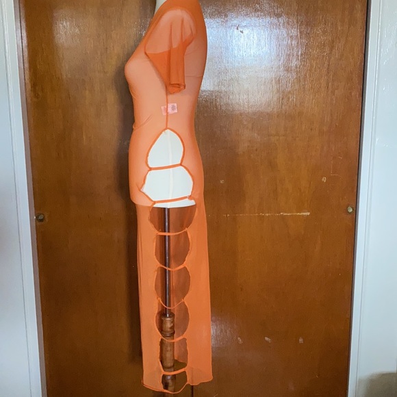 Orange Mesh Cut out side Midaxi Dress 🧡 - Picture 7 of 7